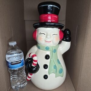 Vintage Large Ceramic Smiling Snowman Figurine/Statue-Christmas Decor-Frosty
